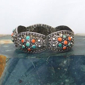 1930's Turkish Bracelet 925 Silver Turquoise Coral